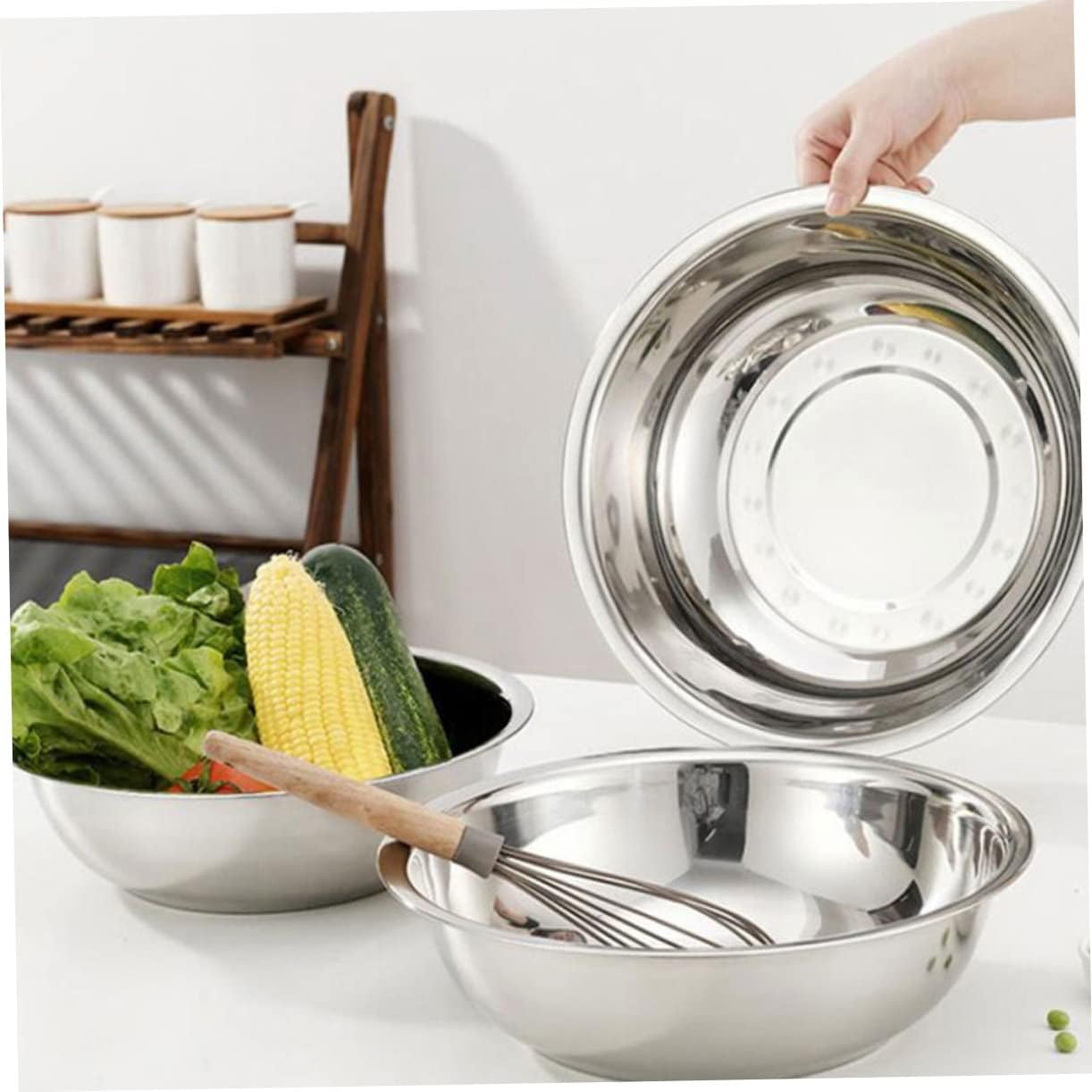 Cabilock 2pcs Stainless Steel Vegetable Washing Basin Thickened Material for Household Use Multi-purpose Kitchen Wash Basin for Fruits Vegetables Rice