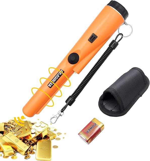 Metal Detector Pinpointer, Metal Detectors for Adults and Kids, IP66 Waterproof and 360° Scan, High Accuracy Professional Handheld Treasure Hunting Tool with Holster and 9V Battery