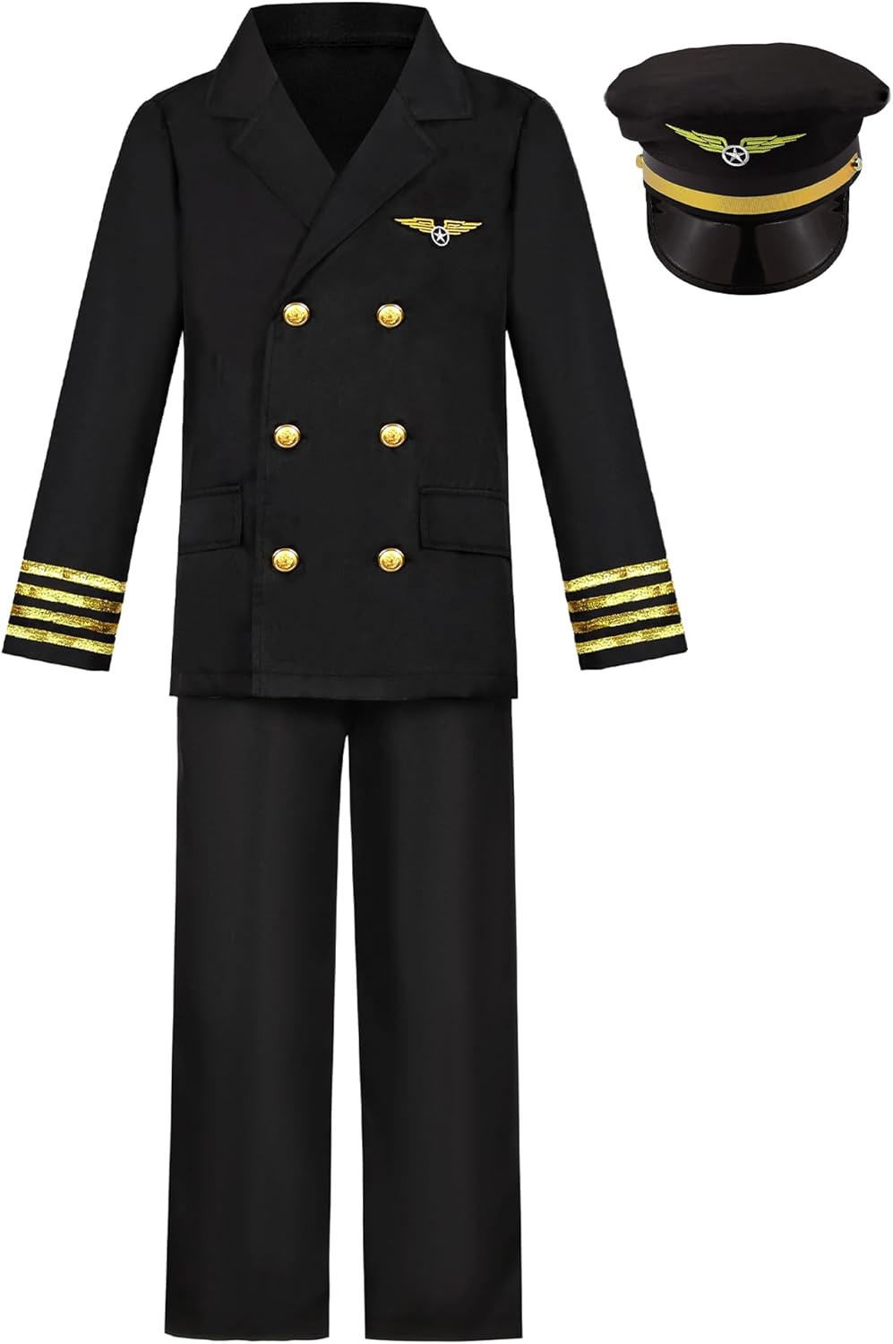 KIDIN Deluxe Pilot Costume for Boys Airline Captain Pilot Uniform for Kids Career Day Pilot Party Halloween Birthday Gifts Kids Pilot Uniform Boys 5-6 Years