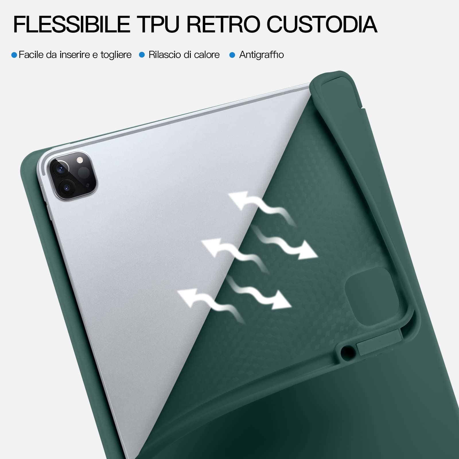 Vobafe Custodia Compatibile con Cover iPad PRO 11 2022/2021/2020/2018, a Tre Ante con portapenne per iPad PRO 11 Pollici, Supporto 2. Gen Pencil, Attivazione/Disattivazione Automatica, Verde Pino
