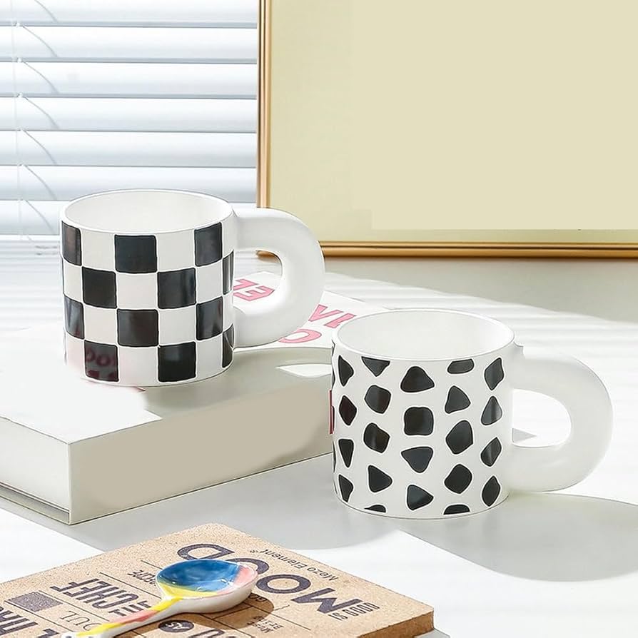 確認用　マグカップ Amazon.co.jp: シンプルな白黒ストライプチェック柄コーヒー