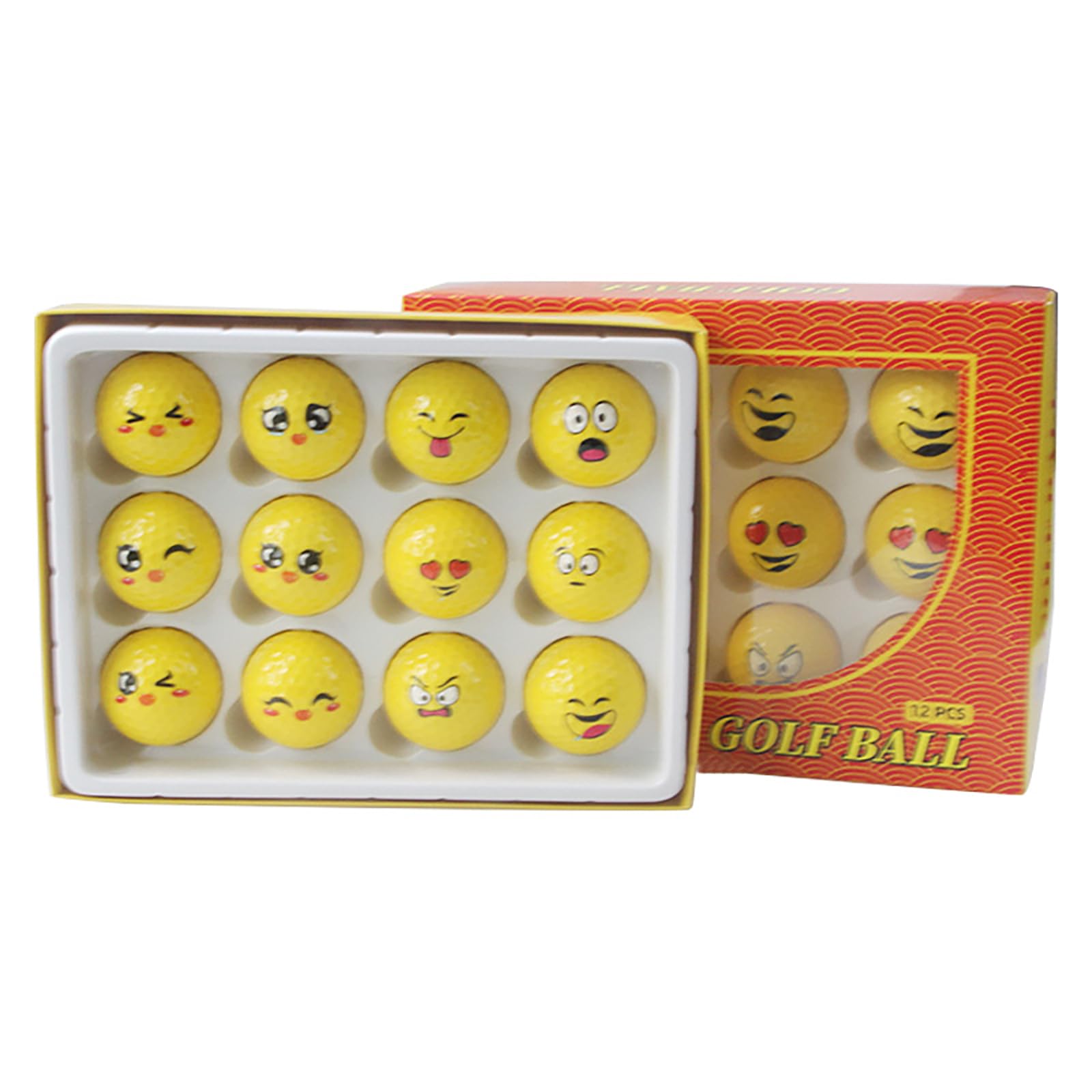 Lustiger Golfball mit Emotions-Gesicht, einzigartige professionelle Übung, Golfball-Zubehör, 12 Stück