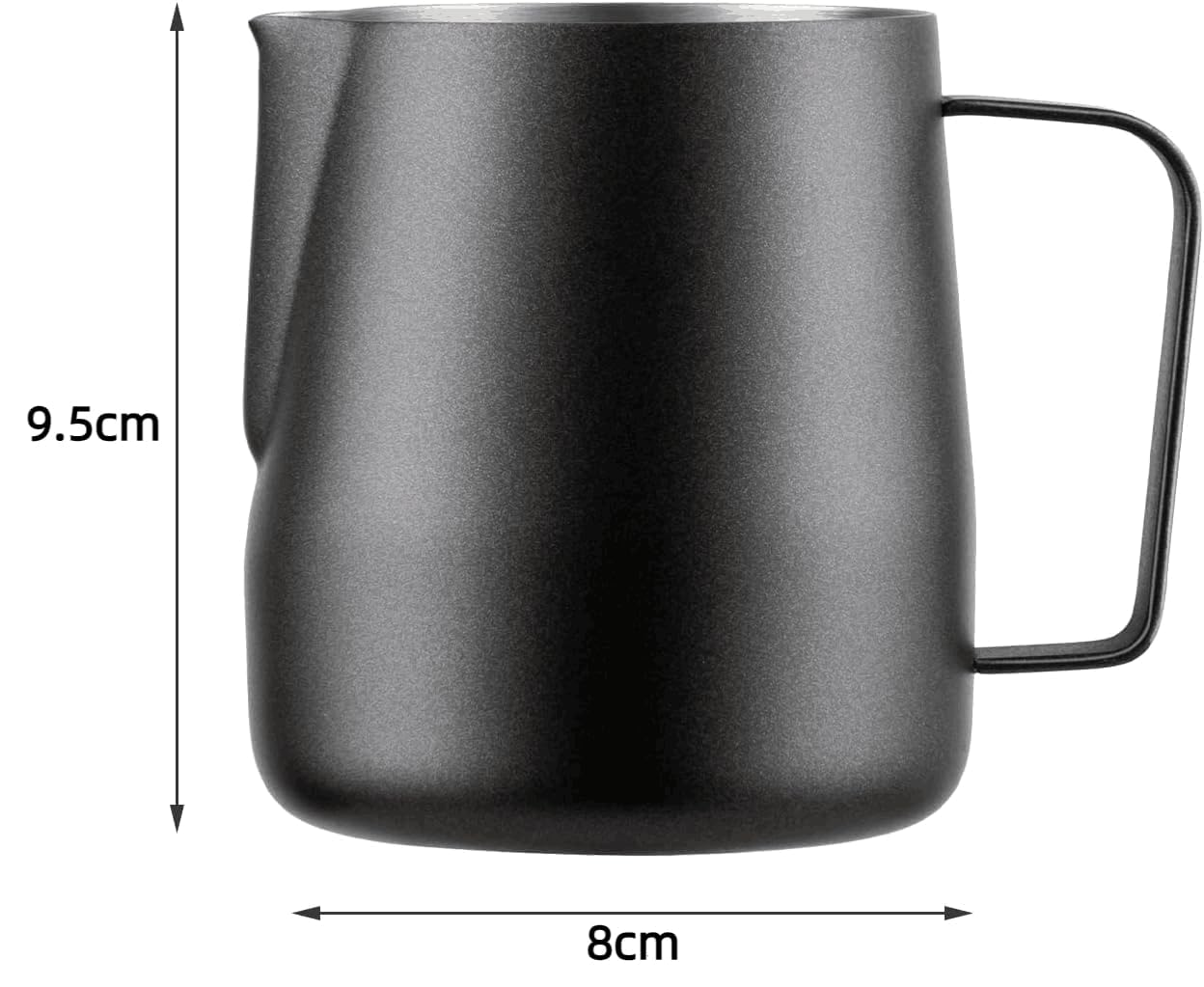 Milchkännchen Edelstahl 400ml, Milk Pitcher 400ml 12 Fl.oz. Milchkanne Aus Edelstahl, Milch Aufschäumen Für Cappuccino Und Latté, Embossed Scale, Schwarz