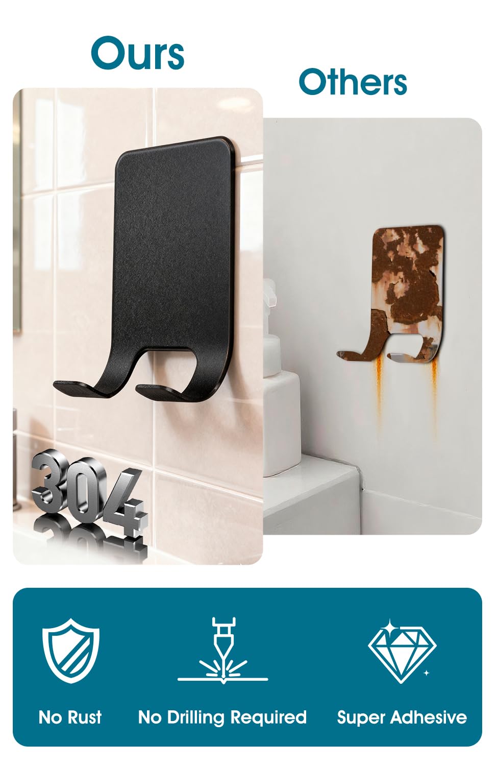 3 Crochets Autocollants Pour Douche - Porte Rasoir Et Serviette Sans Perçage - Acier Inoxydable Argent - 5