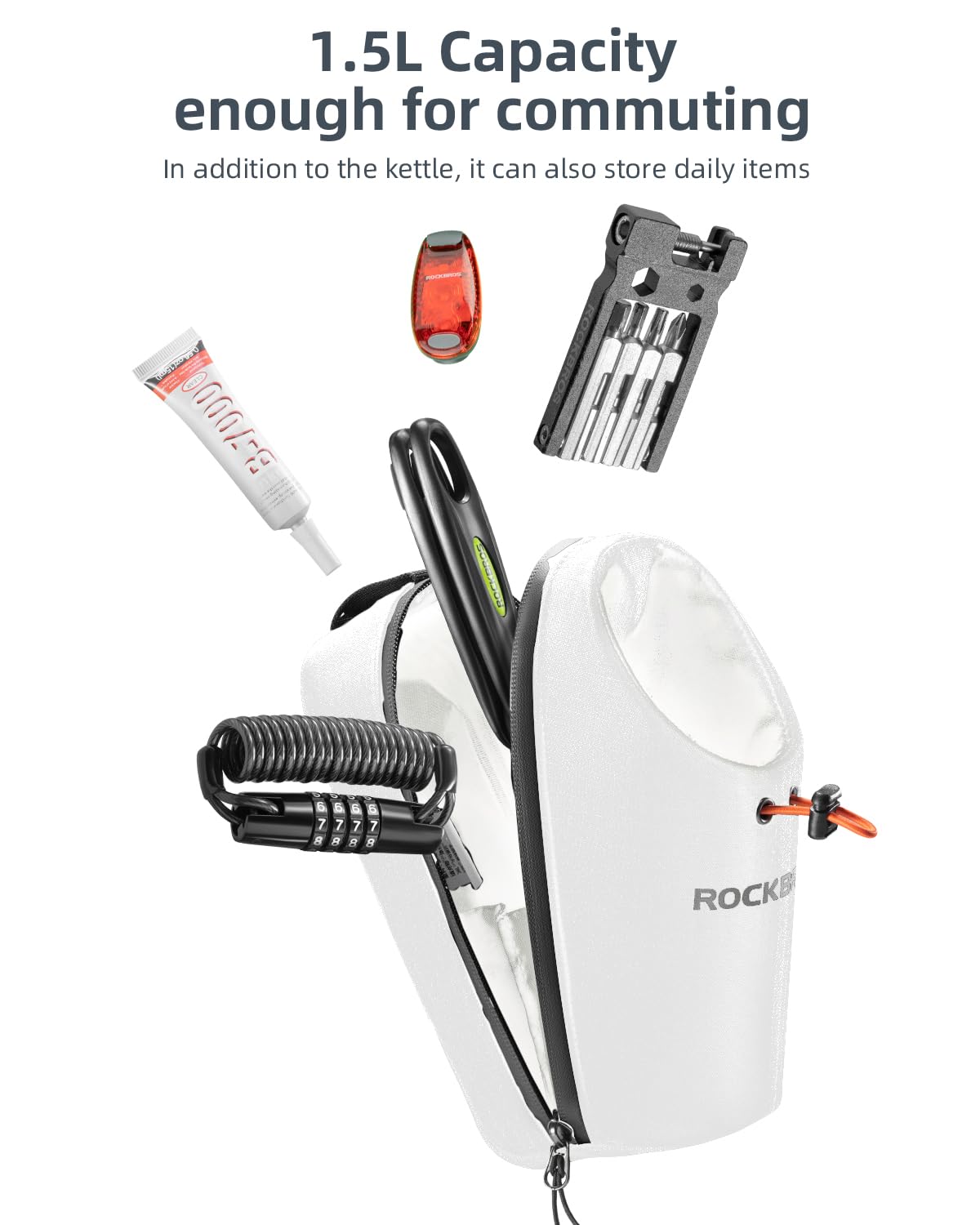 Bolsa de scooter eléctrico Bolsa de marco de bicicleta Bolsa de botella de agua de bicicleta 1.5L Gran capacidad Instalación rápida para bicicletas de montaña E-Scooters y bicicletas 3
