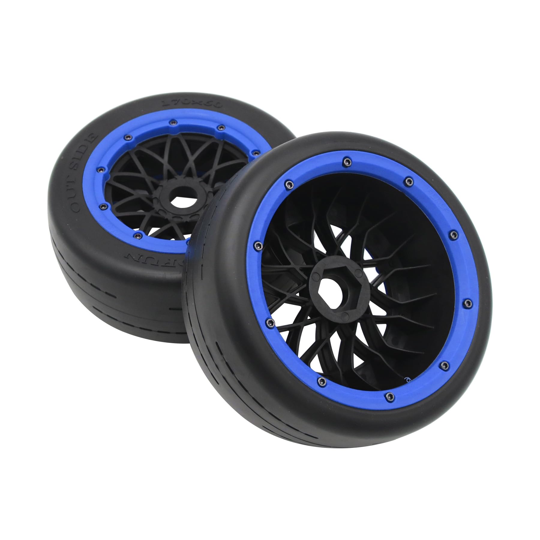 2 Stück Slick Vorderräder Reifen und Radnaben Set für 1/5 BAHA 5B RC Auto Teile (Blau)