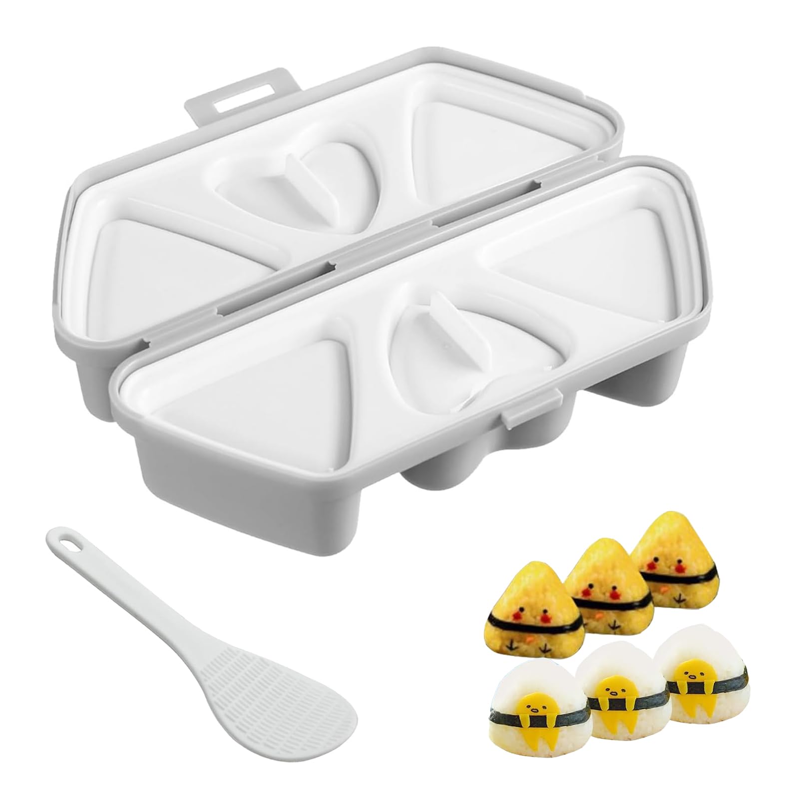 VKZATVN6 in 1 Onigiri Mold Musubi Maker Kit, Food Grade Multifunctional Triangle-Heart Sushi Rice Molds for Sushi Making and Storage (Grey)