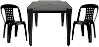 Mesa Quadrada Plástico Monobloco 70cm Preta + 2 Cadeiras Empilhável