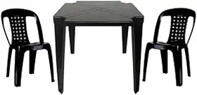 Mesa Quadrada Plástico Monobloco 70cm Preta + 2 Cadeiras Empilhável