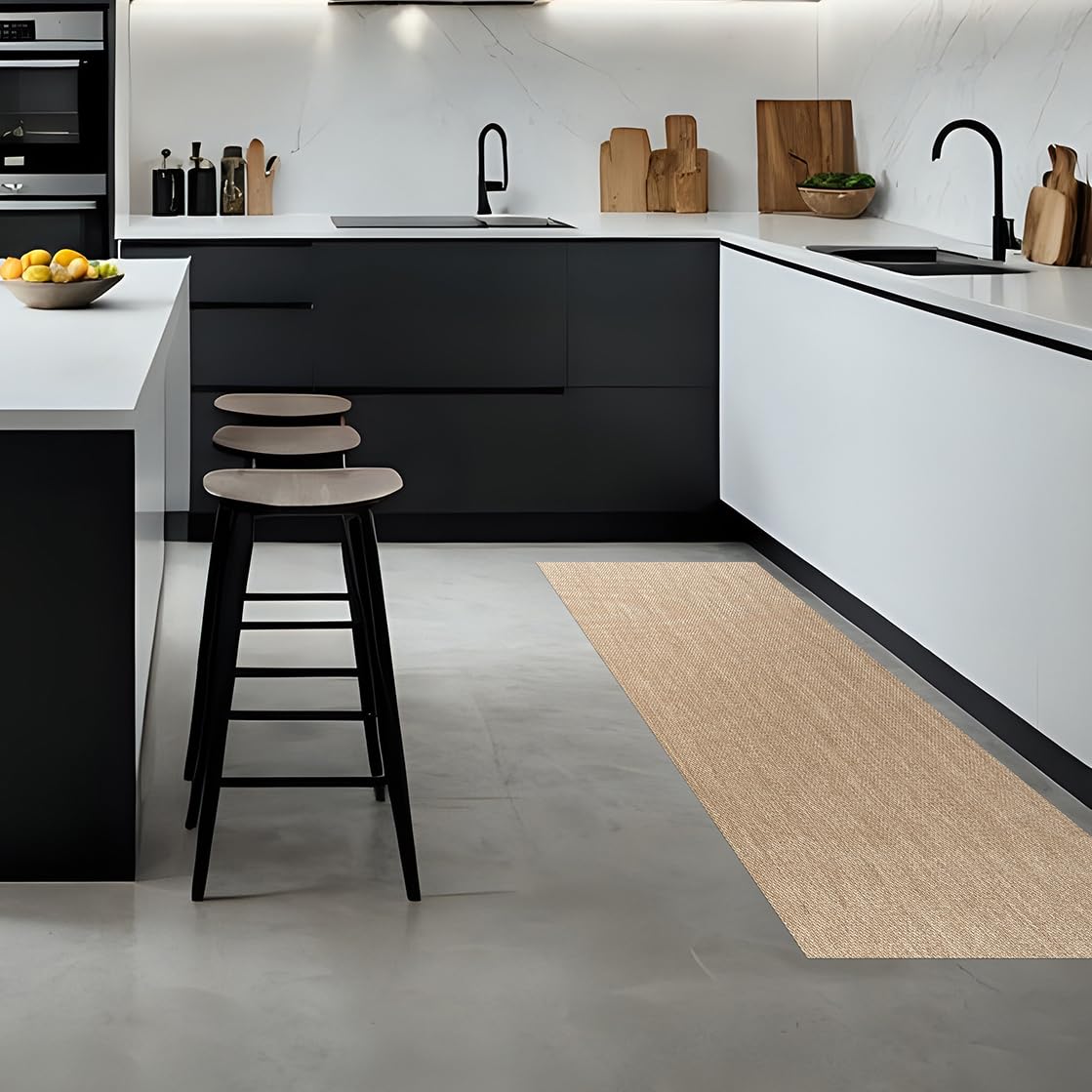 STORESDECO Alfombra Vinílica Cocina de Tejido Trenzado Premium de Alta Gama. Lavable Antideslizante Antimanchas y extraplana. Alfombras Resistentes Máxima Calidad Color Beige 60x90 cm