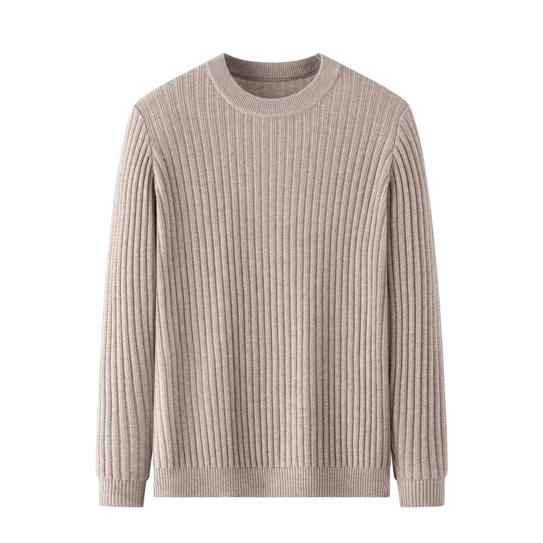 Hombres O-cuello de rayas suéter de los hombres ropa otoño invierno cálido jersey de lana prendas de punto, beige, XXL
