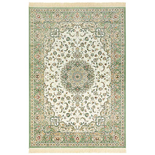Nouristan Naveh Orient Teppich – Wohnzimmerteppich Orientalisch Kurzflor mit Fransen Vintage Orientalischer Samt-Teppich für Esszimmer, Wohnzimmer, Schlafzimmer – Ivory Grün, 160x230cm