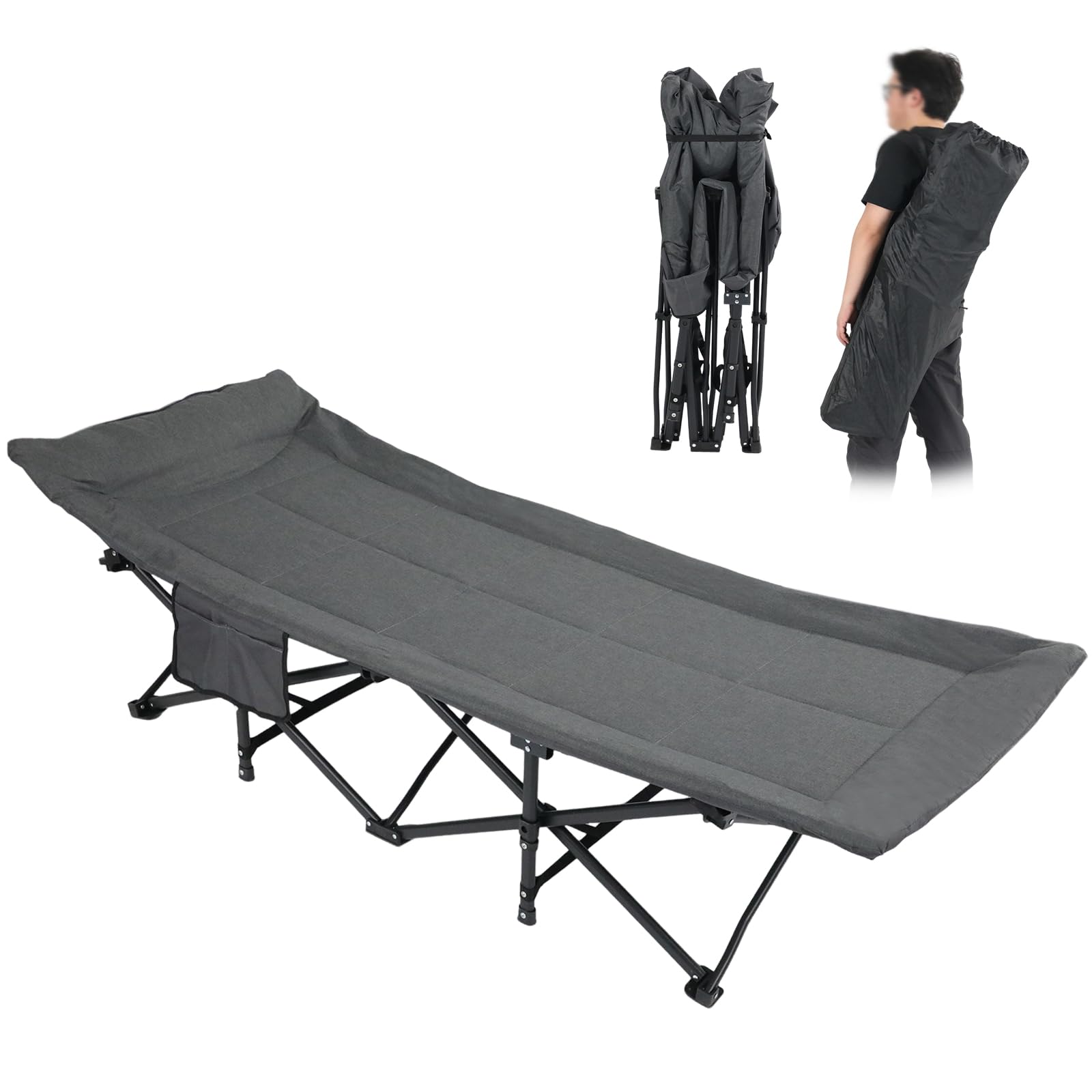 Campingbett klappbar mit Matratze Kopfkissen bis 200 kg für Outdoor Garten Angeln