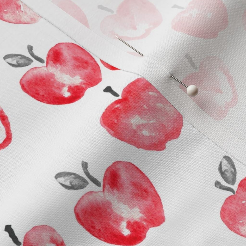 Spoonflower Fabric - Watercolor Apples Red Back School Fruit Summer Fall Printed on Petal Signature Cotton Fabric by The Yard - Sewing Quilting Apparel Crafts Decor