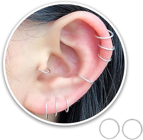 Miniatura 61 de Small Gold or Sterling Silver Huggie Hoop Earrings for Women Cartilage Nose Helix Tragus