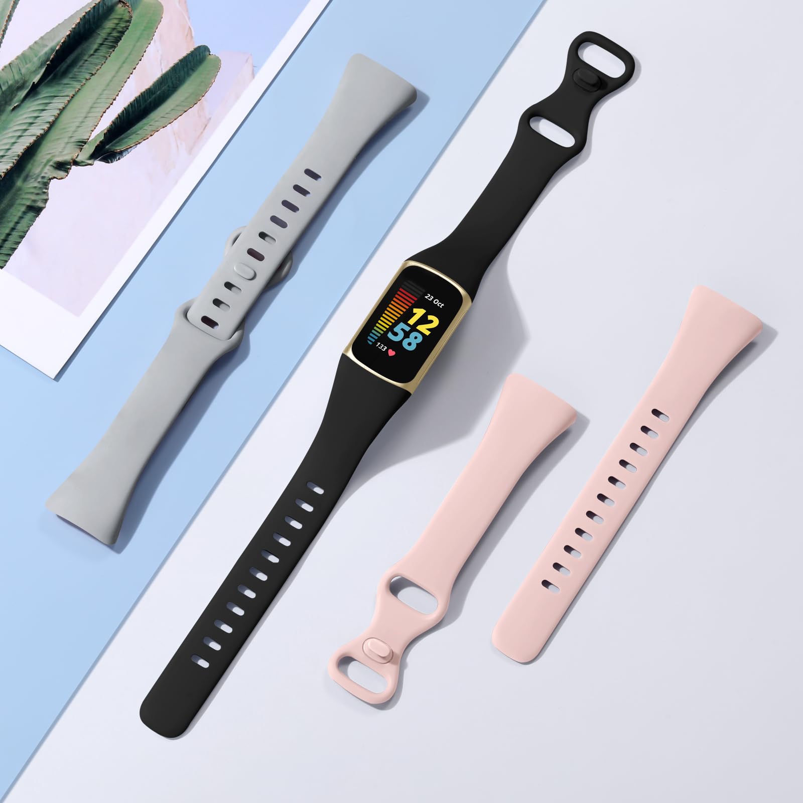 CeMiKa Silicone Slim Strap Compatible with Fitbit Charge 5/6, Soft Breathable Sport Bands - Image 4