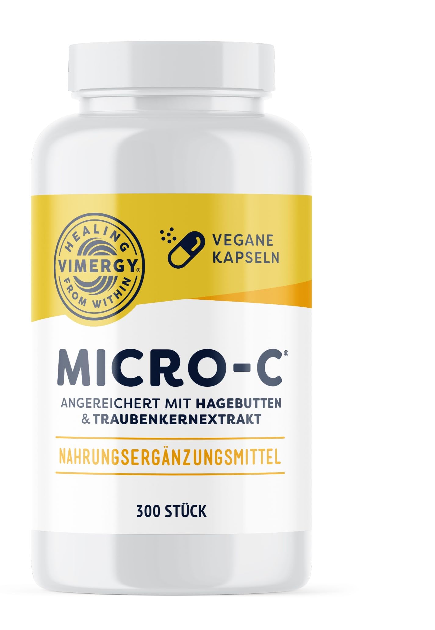 Vimergy Micro-C Vitamin C Kapseln - 300 Stück – 500 mg Vitamin C – Hagebutte – Für mehr Vitalität – Glutenfrei – Koscher – Geeignet für Veganer