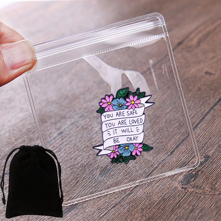 Image of You Are Safe You Are Loved It Will Be Okay Enamel Pin Brooch Lapel Pin Friendship Flower Badge Stylish Accessory Jacket Backpacks