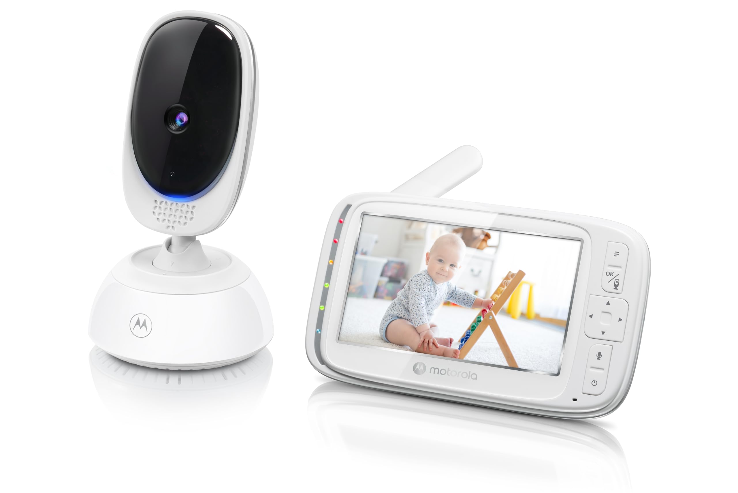 Motorola Nursery VM75 Cámara Vigilancia de Bebé - Vigilabebés con Unidad de Padres de 5 Pulgadas, Visión Nocturna Infrarroja, Zoom Digital, Comunicación Bidireccional y Canciones de Cuna