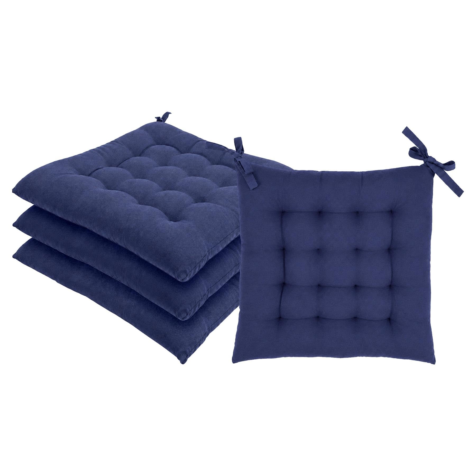 Harbour Housewares Navy Square Seat Pads Pack Of 4-40 X 40Cm Thick Cushions With Ties, Indoor Outdoor Chair Seat Pads For Dining Chairs, Garden, Patio & Bistro Seating