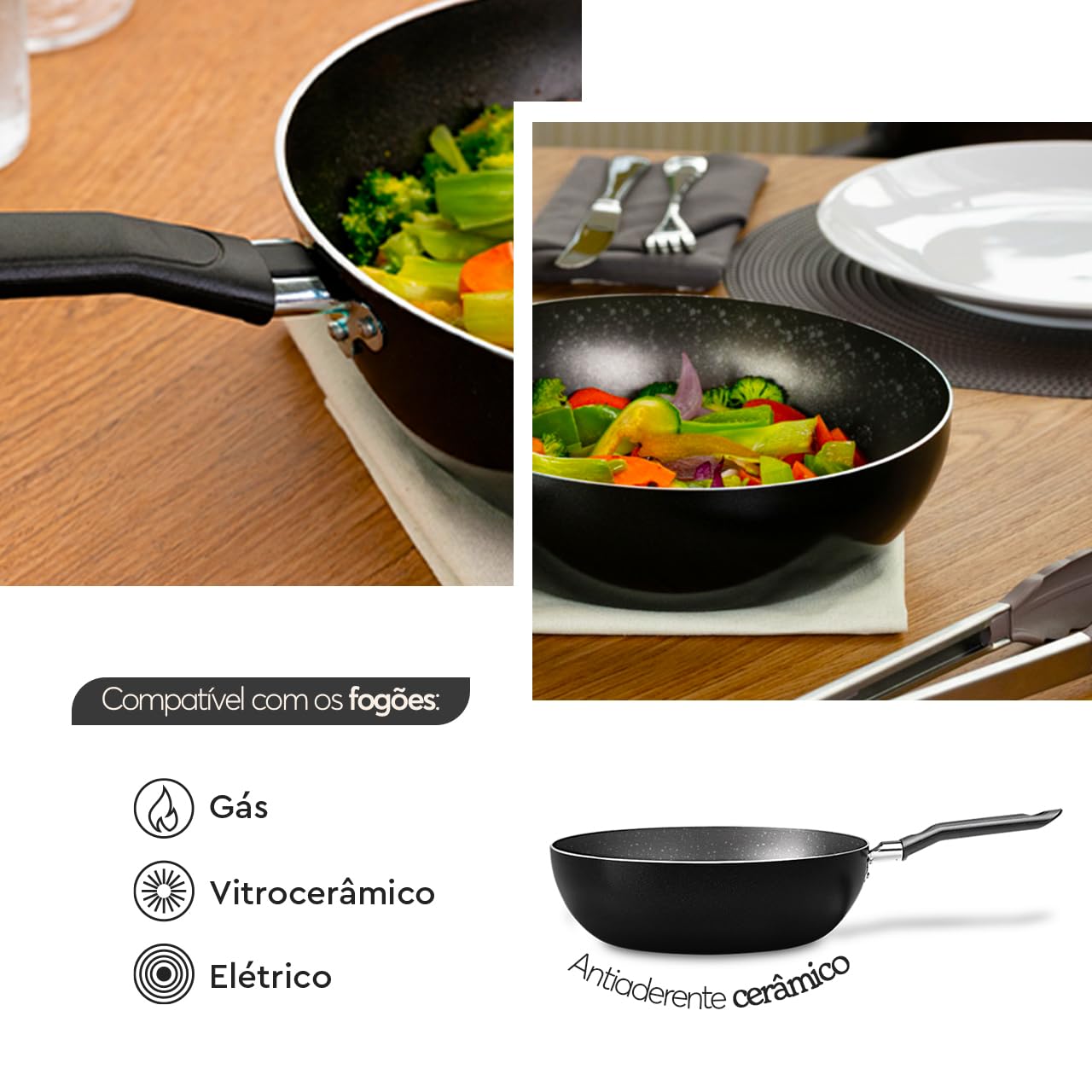 Wok Brinox Ø28cm 4,1L Preto Ebony : Amazon.com.br: Cozinha