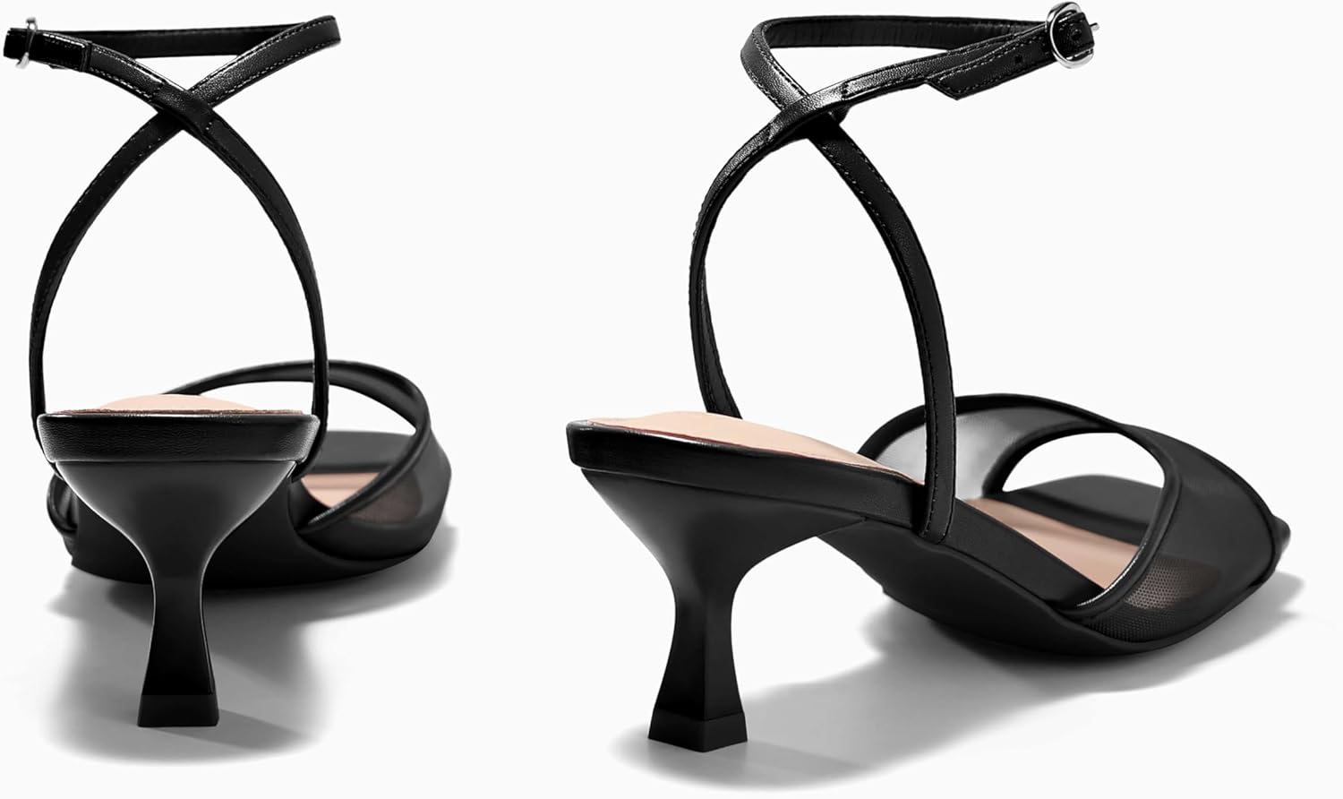 Coutgo Womens Kitten Low Heels Strappy Sandals Mesh Square Open Toe Buckle Ankle Strap Summer Dress Shoes - Image 7