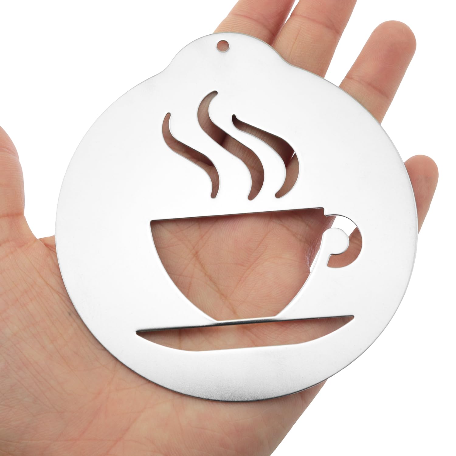 5 x Edelstahl-Schablonen für Kaffee, tragbar, Milchschaum-Spray, Stanzform, Cappuccino, Schokolade, Schablone zum Streuen von Kakao, Schokolade, Zimt, Latte Art