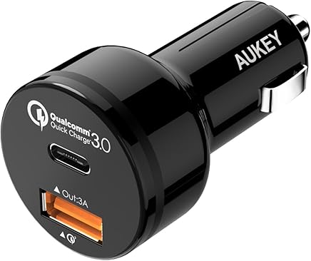 AUKEY USB-C Car Charger, Cargador de Coche rapido, 3.0, Dual Puerto USB 33W Adaptador de Coche, color negro AUKEY USB-C Car Charger, Cargador de Coche rapido, 3.0, Dual Puerto USB 33W Adaptador de Coche, color negro