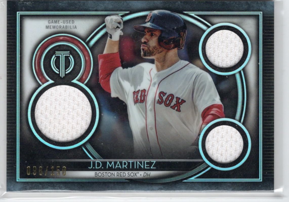 J.D. Martinez Serial Numbered #098/150 Topps Tribute Triple Relics Game Used Memorabilia Relic Jersey Parallel Collectible Baseball Card - 2020 Topps Tribute Collection Baseball Card #TTR-JDM (Red Sox)