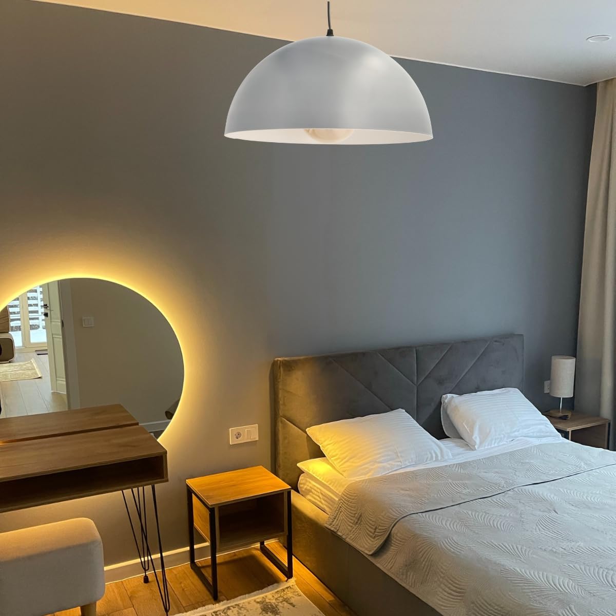 Jandei - Metalowa lampa wisząca, matowa, rozmiar 40 cm, nowoczesny minimalistyczny design, klosz kopułowy, uchwyt lampy E27, idealny do kuchni, jadalni, salonu, sypialni (szary)