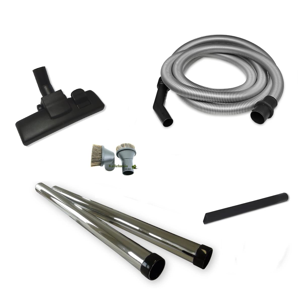 Zubehör Set Kallefornia K676E-Kit geeignet für Nilfisk VP300 ECO HEPA - bestehend aus Saug-Schlauch Kombi-Bodendüse Möbelpinsel extra lange Fugendüse Chrom Rohr Komplett-Set