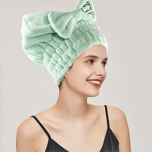 Miniatura 5 de ICANdOIT - Gorros de secado de pelo de microfibra súper absorbentes para todos los estilos de cabello, diseño de pajarita, 2 paquetes de turbante de