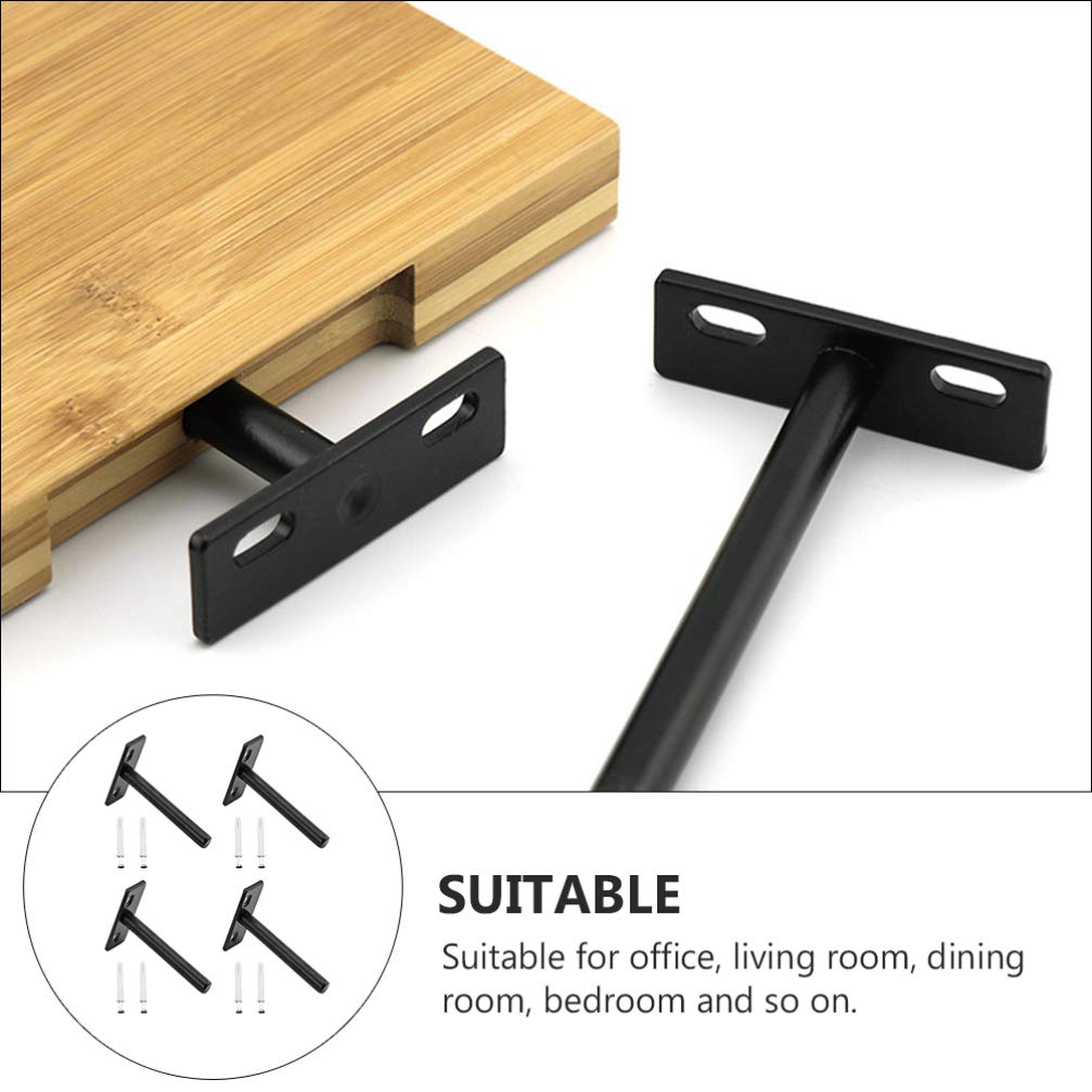 Juego de 4 soportes para estanterías flotantes, soporte oculto para estantes de madera, negro mate, tornillos y tacos incluidos