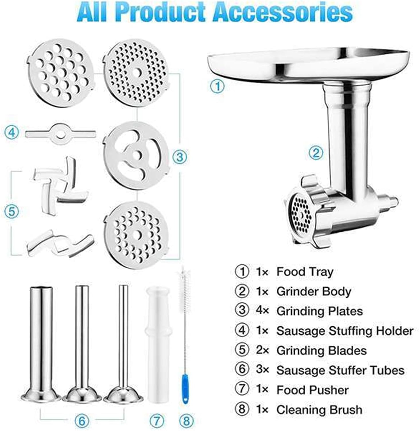 1Set Compatible For PHISINIC Stand Mixer Meat Grinder Accessories Metal Attachment Sausage Stuffer