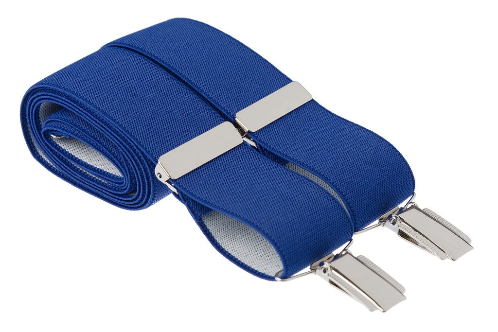Gs Braces Men's Royal Blue Trouser Braces 35Mm Wide Elastic 4 Strong Silver Clips 44 Inch Adjustable