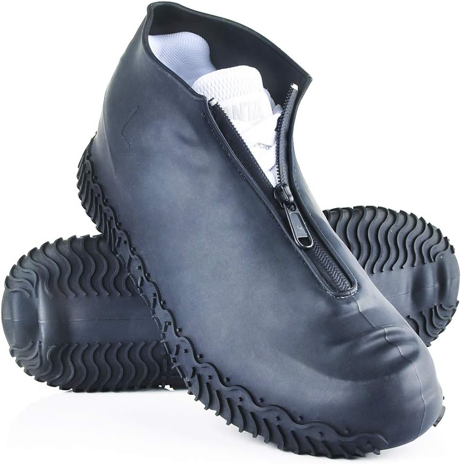 Shiwely Silicone Waterproof Shoe Covers, Upgrade Reusable Overshoes with Zipper, Resistant Rain Boots Non-Slip Washable Protection for Women, Men (L (Women 7.5-10.5, Men 6.5-9), Black)