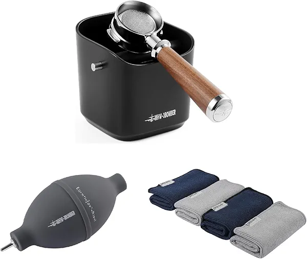 MHW-3BOMBER Cleaning Set for Coffee Bar/Counter, Includes an air Blower, a Knock Box and Four Towels