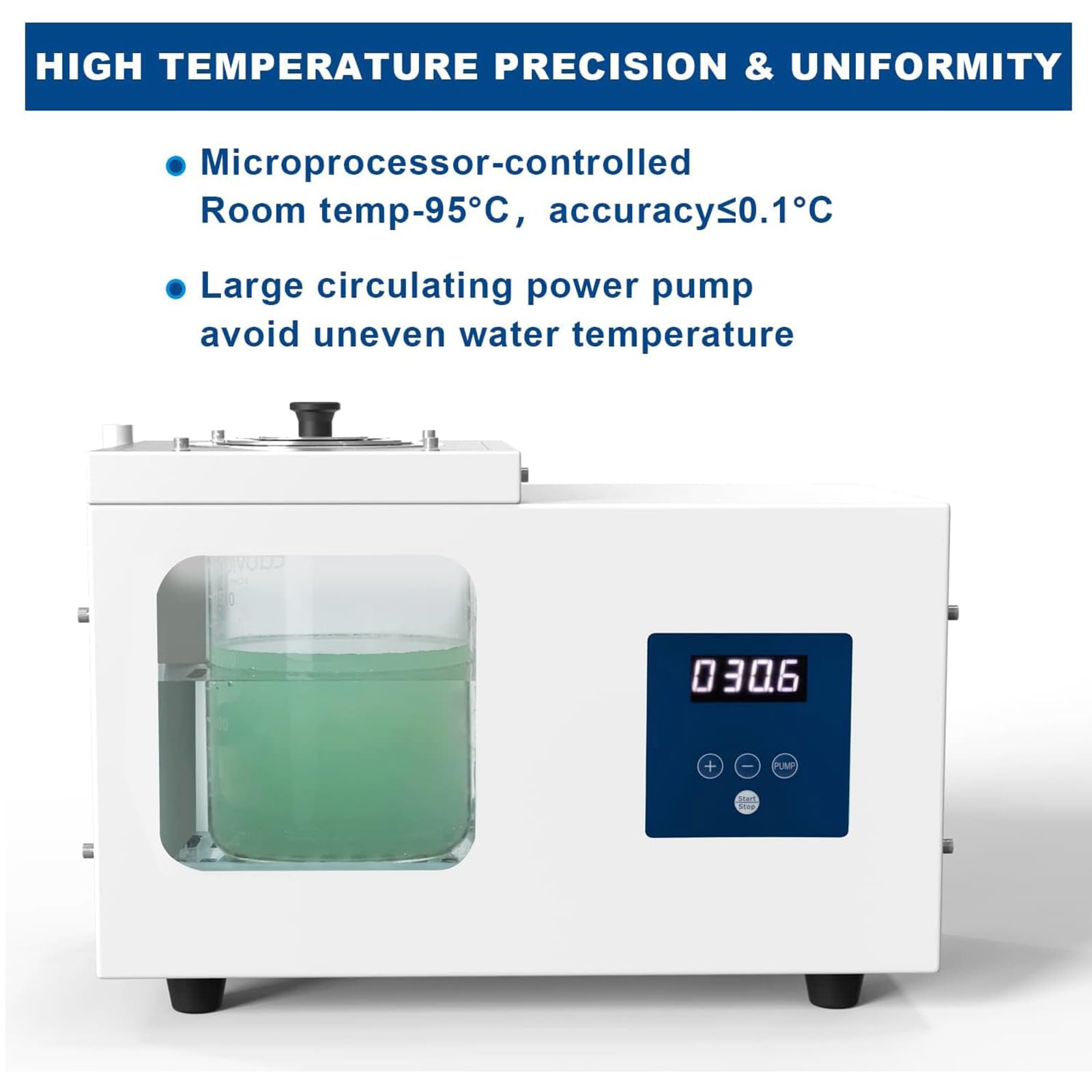 Baño María De Laboratorio, Calentador Termostático RT-95 °C con Ventanas Visibles, Bomba De Agua - Caudal 6 L/min, Gran Capacidad 8 L, para Secado Y Concentración De Muestras Químicas