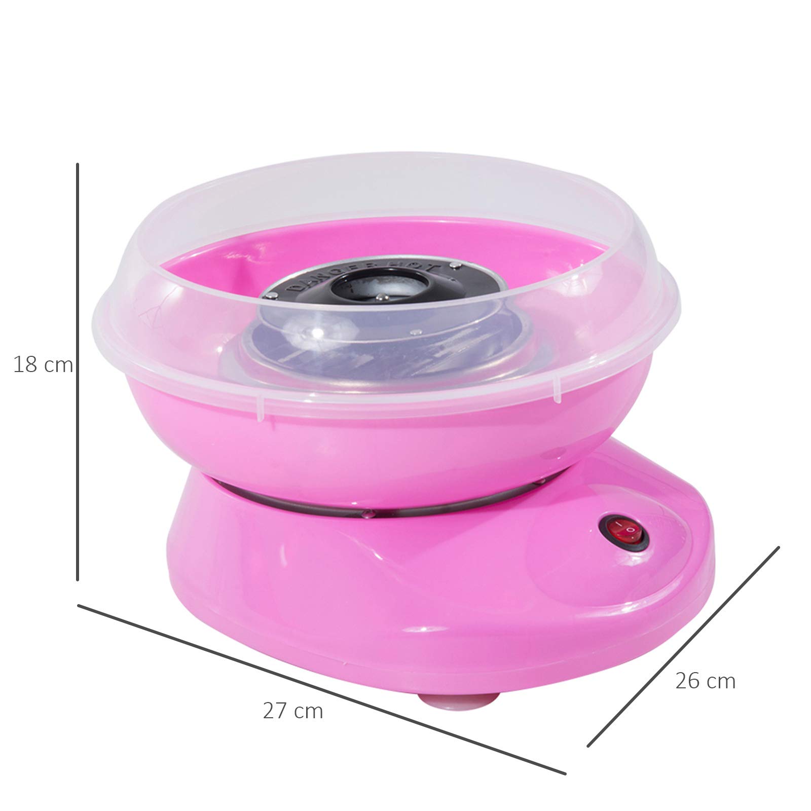 HOMCOM Macchina per Zucchero Filato in PP, Acciaio Inox e Alluminio 450W 27 x 26 x 18cm Rosa