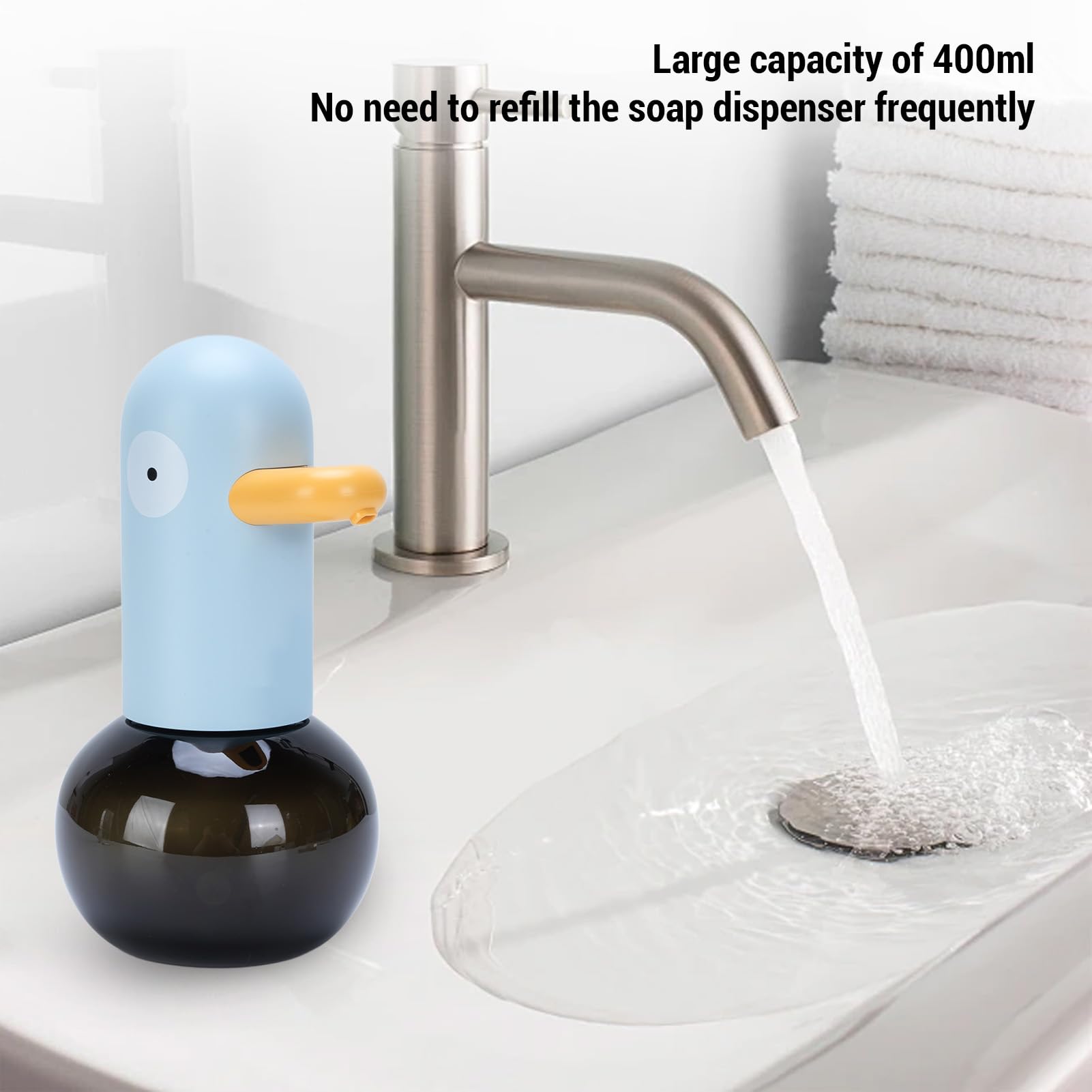 Dispensador Automático de Jabón, Dispensador Sin Contacto con Capacidad de 400 ml, 2 Velocidades Ajustables, Batería Recargable para Baño, Cocina y Oficina (Blue)