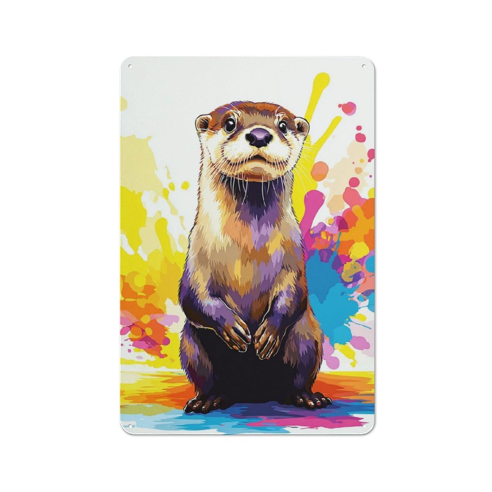 Junmoney Colorful Otter Illustration Retro Metal Wall Sign 30X20cm For Studio Or Craft Room, For Metal Sign Collectors, For Garage And Workshop Walls