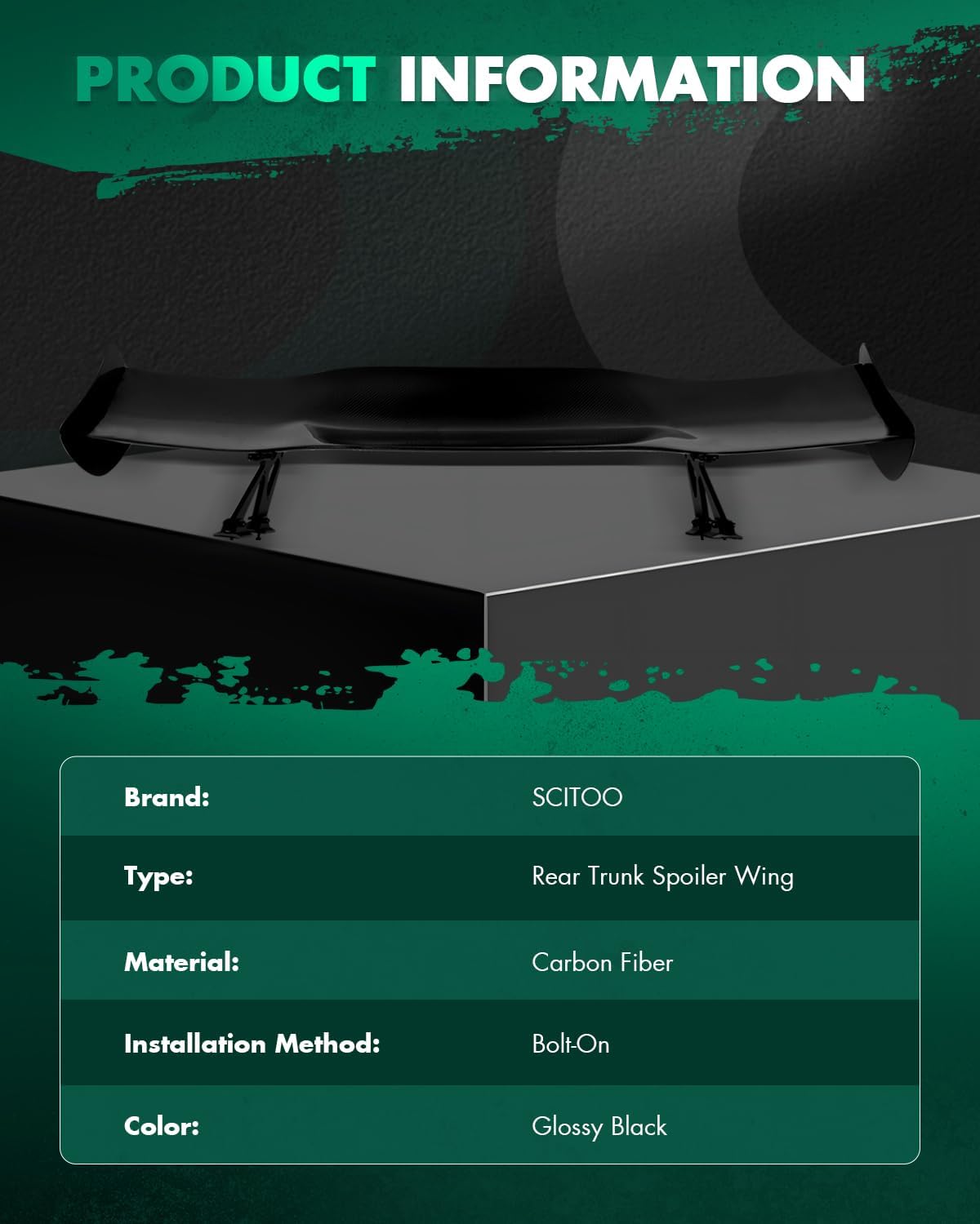 SCITOO Glossy Black Spoiler Wing Body Kit Compatible with Universal 57" Rear Trunk Spoiler Wing Splitter Chin Exterior Diffuser