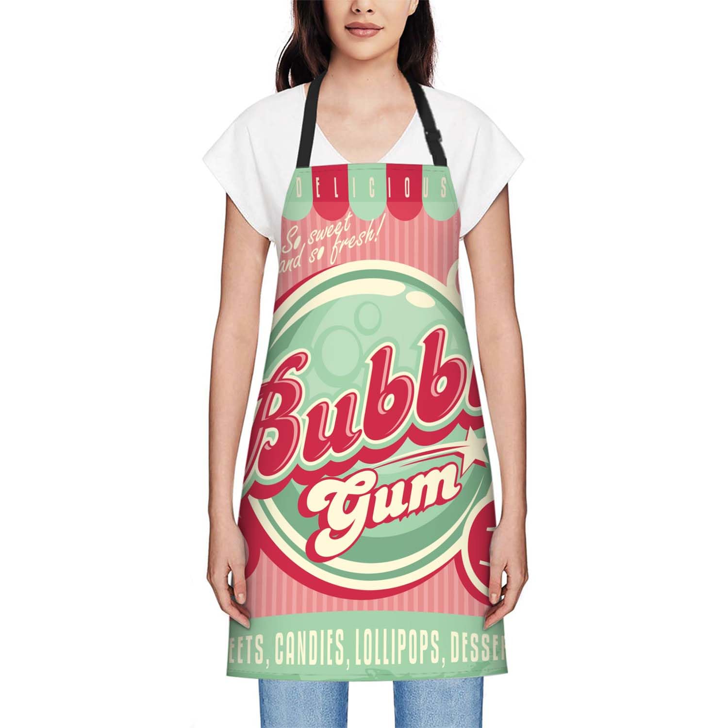 Smooffly Vintage Poster Template for Bubble Gum Apron Adjustable Apron Cooking Kitchen Chef Women Men Aprons for Home Kitchen Restaurant - Image 2