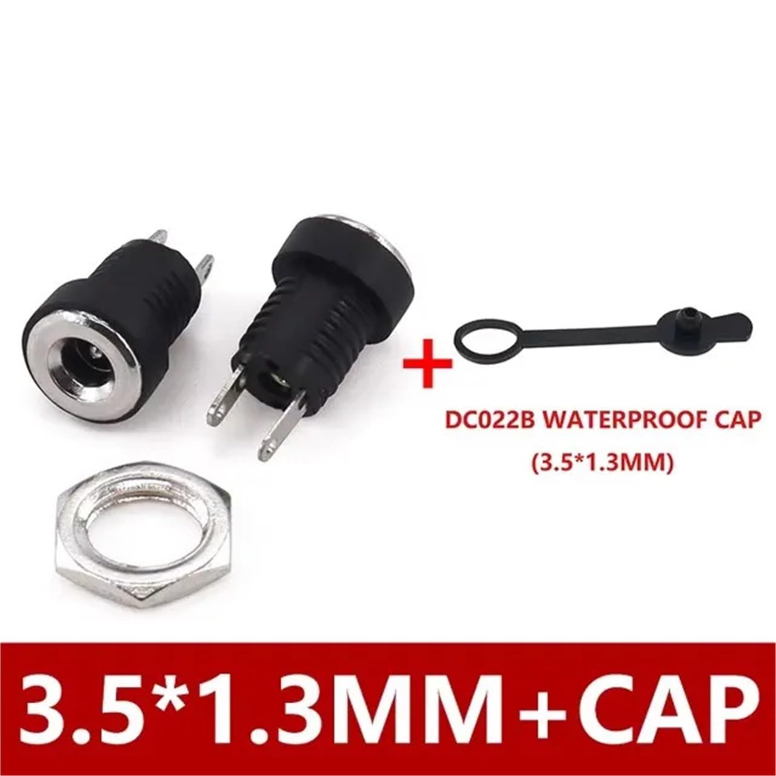 Jack di alimentazione CC, 200 pezzi, presa jack di alimentazione CC, adattatore femmina per montaggio a pannello, 3,5 x 1,3 mm, 2 pin, per audio auto, laptop, lettori MP3