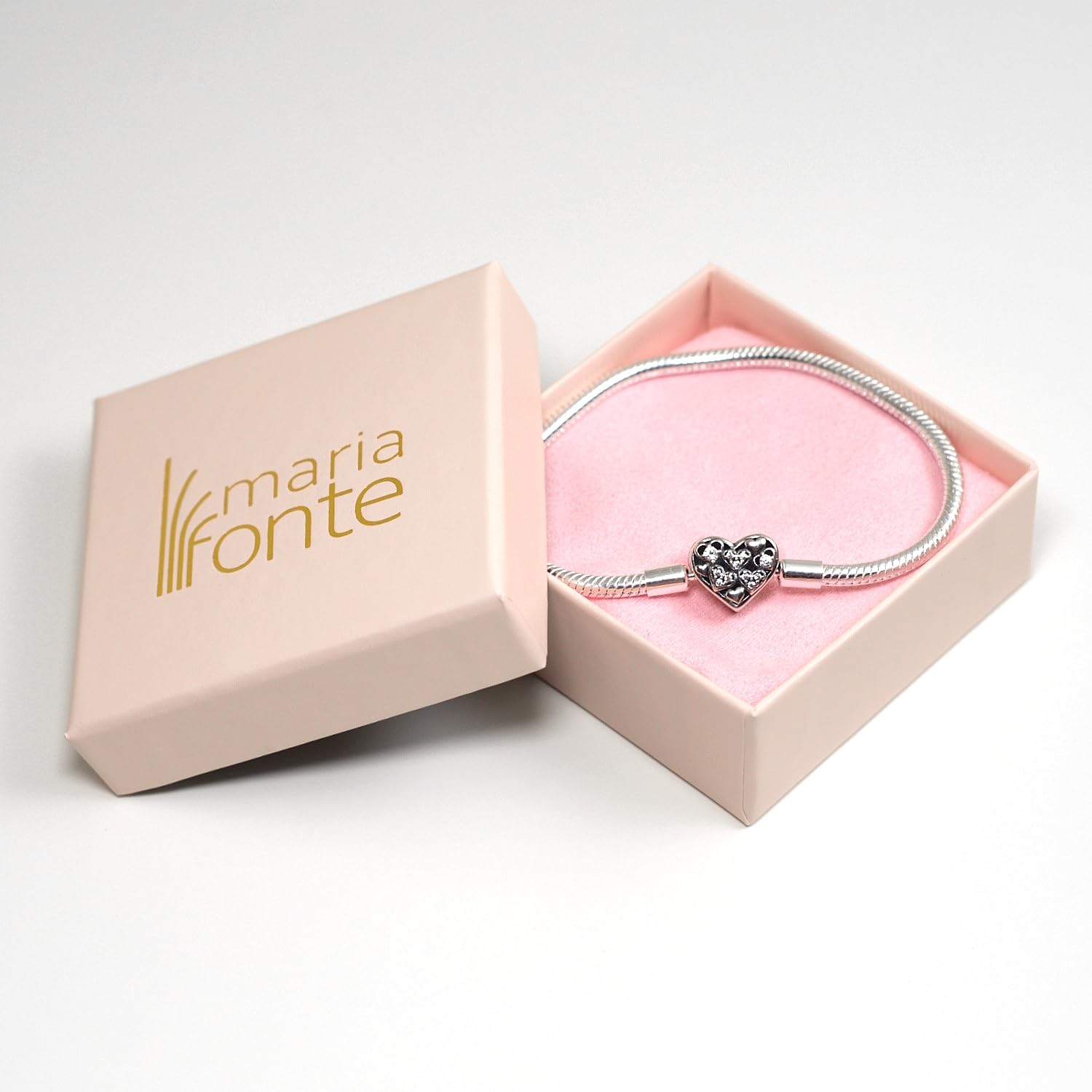 Bracciale Morbido New 2025 Compatibile con Charm Tutte le Marche Clip Cuore con Cuoricini Zirconia Donna Originale Pendente Ciondoli Base Braccialetti Fermo Catena Argento Gancio