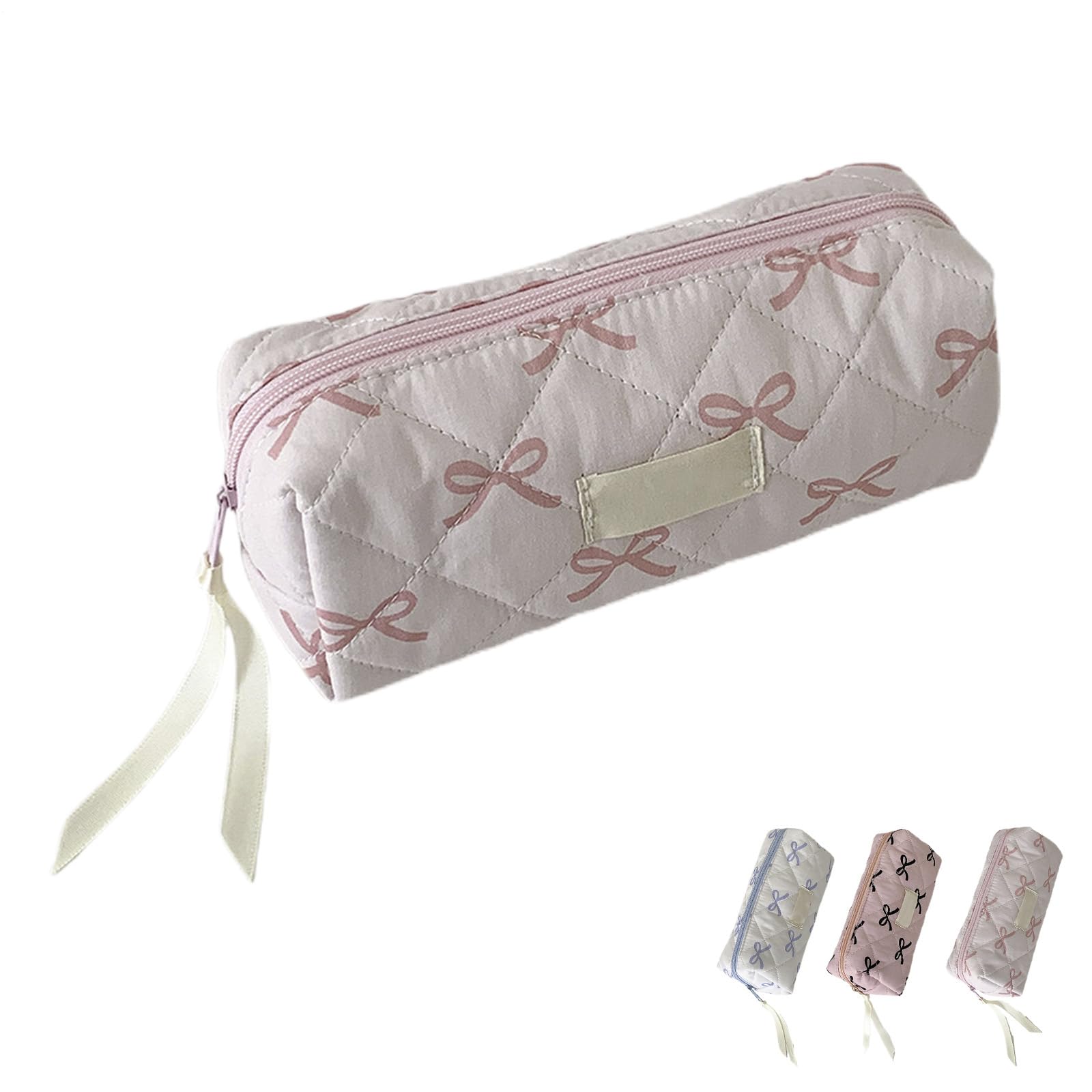 Bow Pencil Case, Cute Pencil Case with Zipper, Portable Bow Makeup Bag, Pink Bowpencil Pouch, Aesthetic Stationery Pouch, Cosmetics Holder Organizer for Skin Care Products, Erasers, Rulers(A)