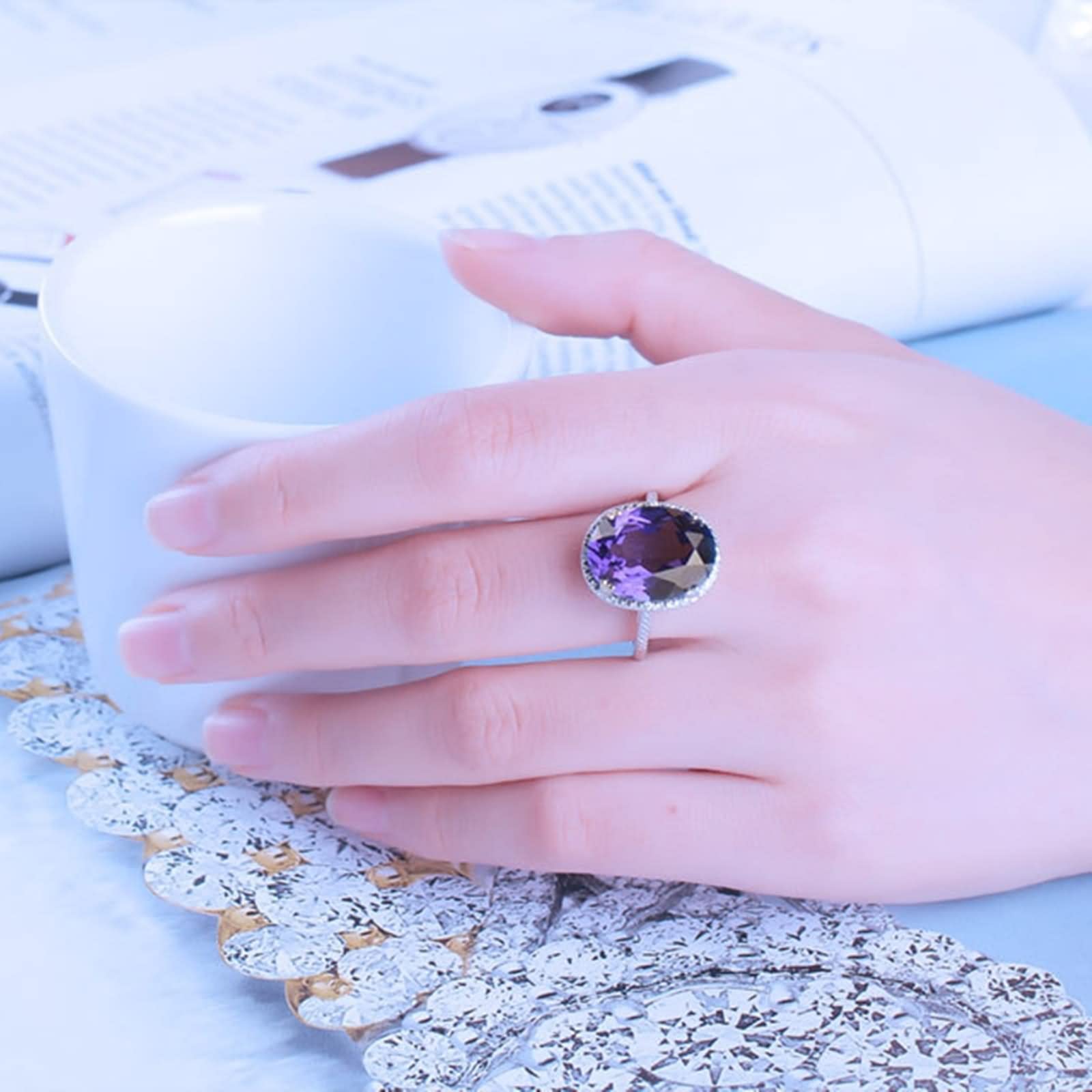 WXKAGF Anelli Coordinati per i Migliori Amici, Anelli per Anniversario da Donna Elegante Argento Sterling con zirconi cubici di Forma Ovale
