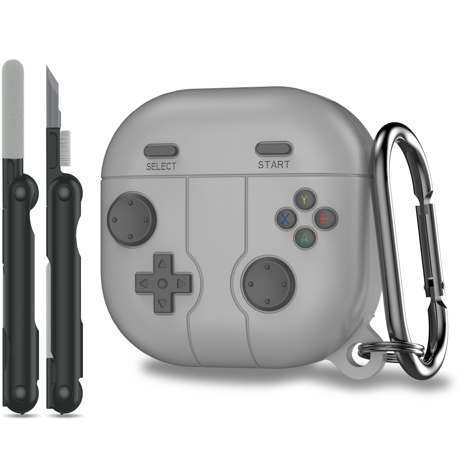 RFUNGUANGO Case for Samsung Galaxy Buds 2/Buds Live/Buds 2 Pro/Buds Pro/Buds FE,Gaming Console Themed Case with Cleaner Kit,Soft Silicone full-body protective case,Light grey