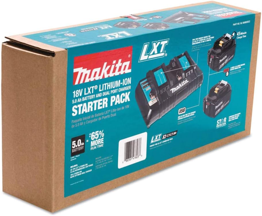 Makita BL1850B2DC2 18V LXT® Lithium-Ion Battery and Dual Port Charger Starter Pack (5.0Ah) - Image 2