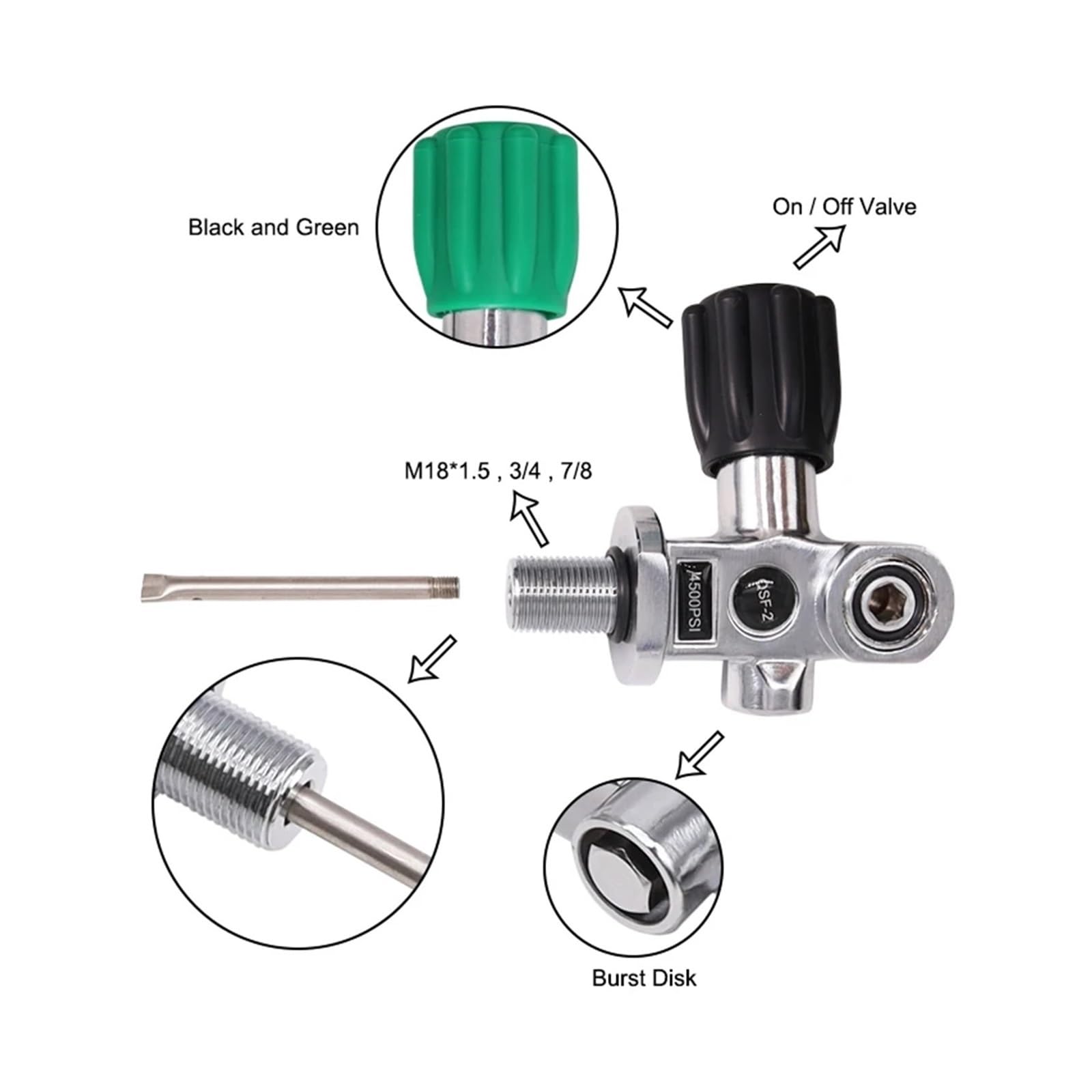 DAHSLNWKN Underwater Scuba Diving Dive DIN/Yoke Tank Valve Scuba Diving Tank Valve Cylinder Bottle Reducing Valve(M18)